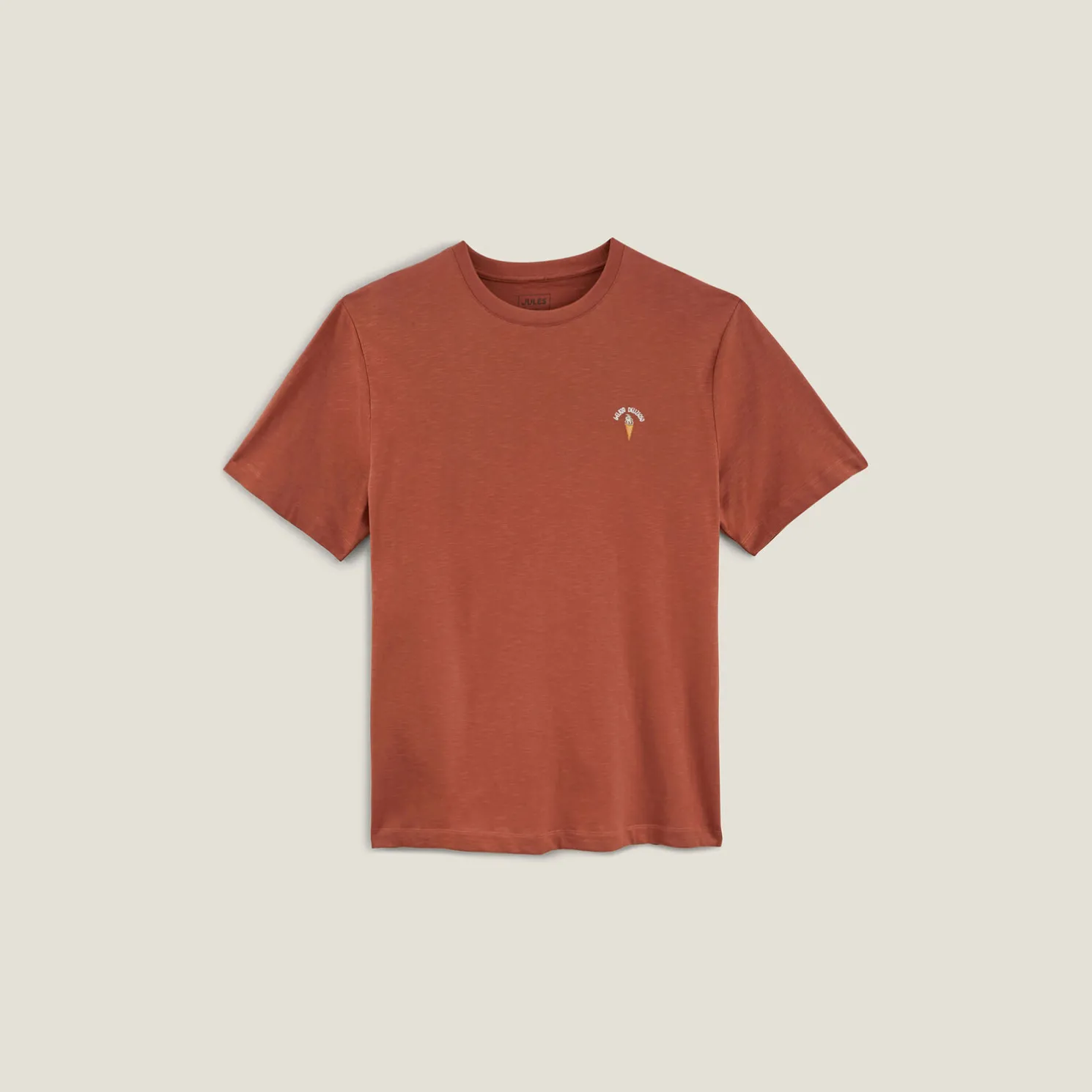 T-shirt in gevlamde stof met borduursel op de bors