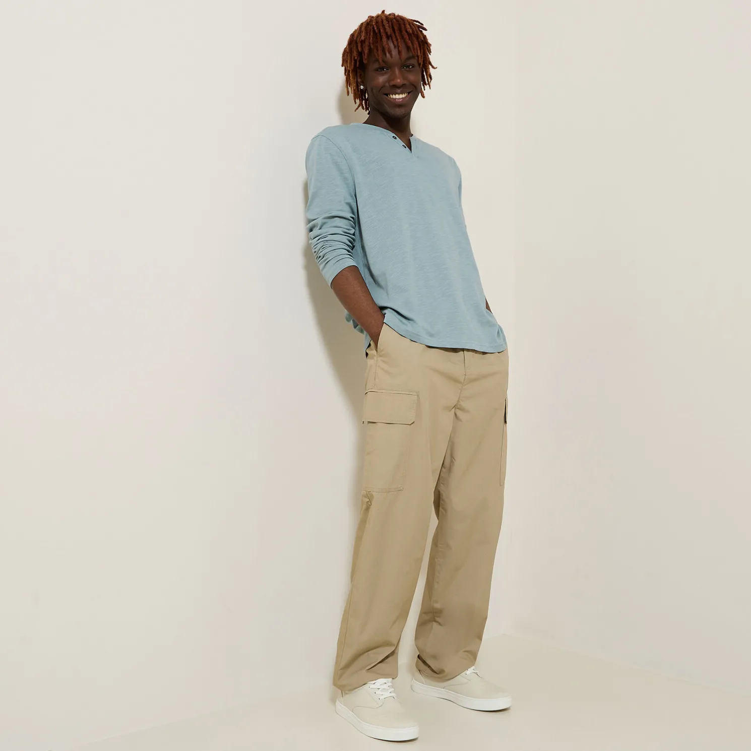 T-shirt met knooplijst en lange mouwen