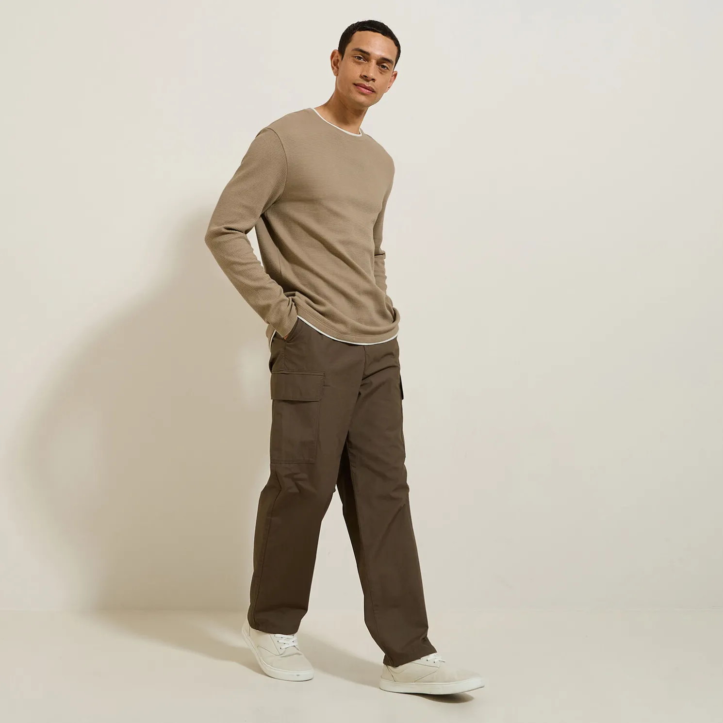 T-shirt met ronde hals in fantasiestof