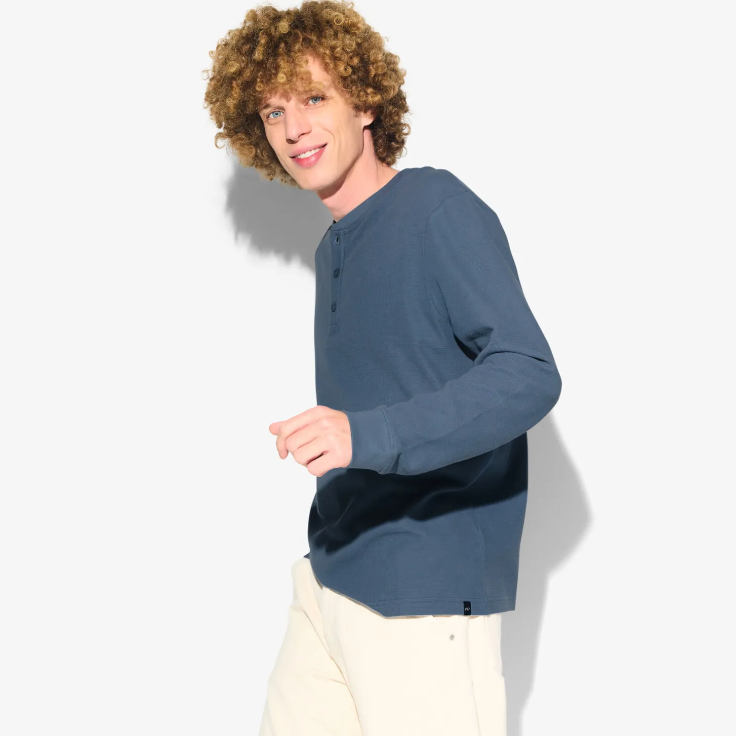 T-shirt met Tunesische kraag in wafelstof