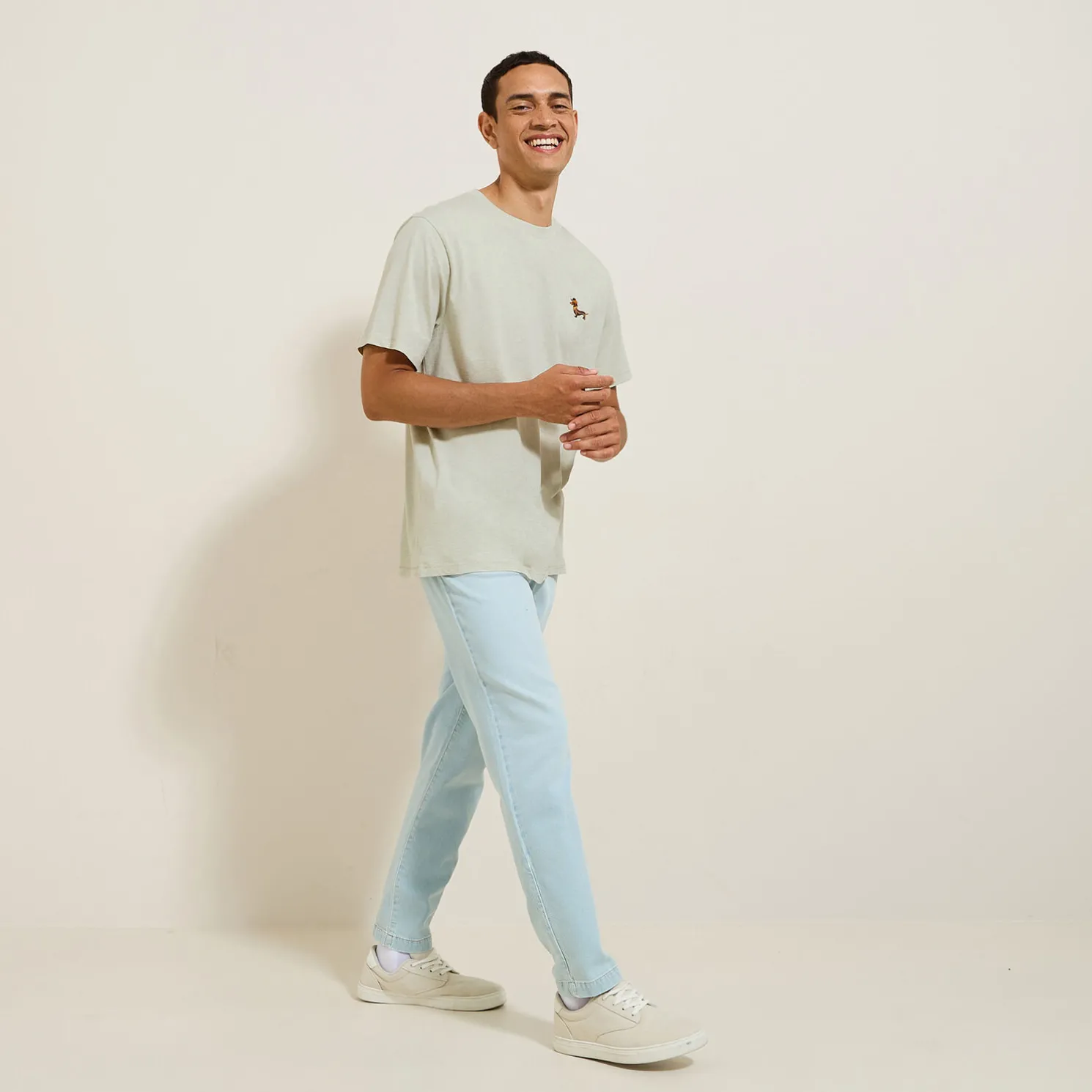 T-shirt van gemêleerd katoenen met ronde hals, ka