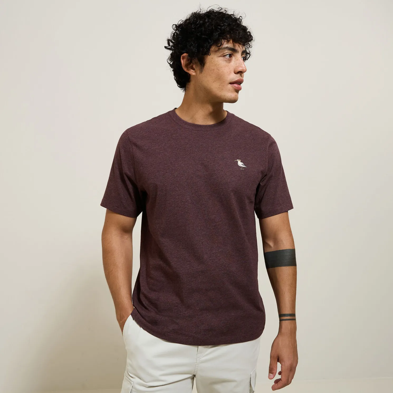 T-shirt van gemêleerd katoenen met ronde hals, ka