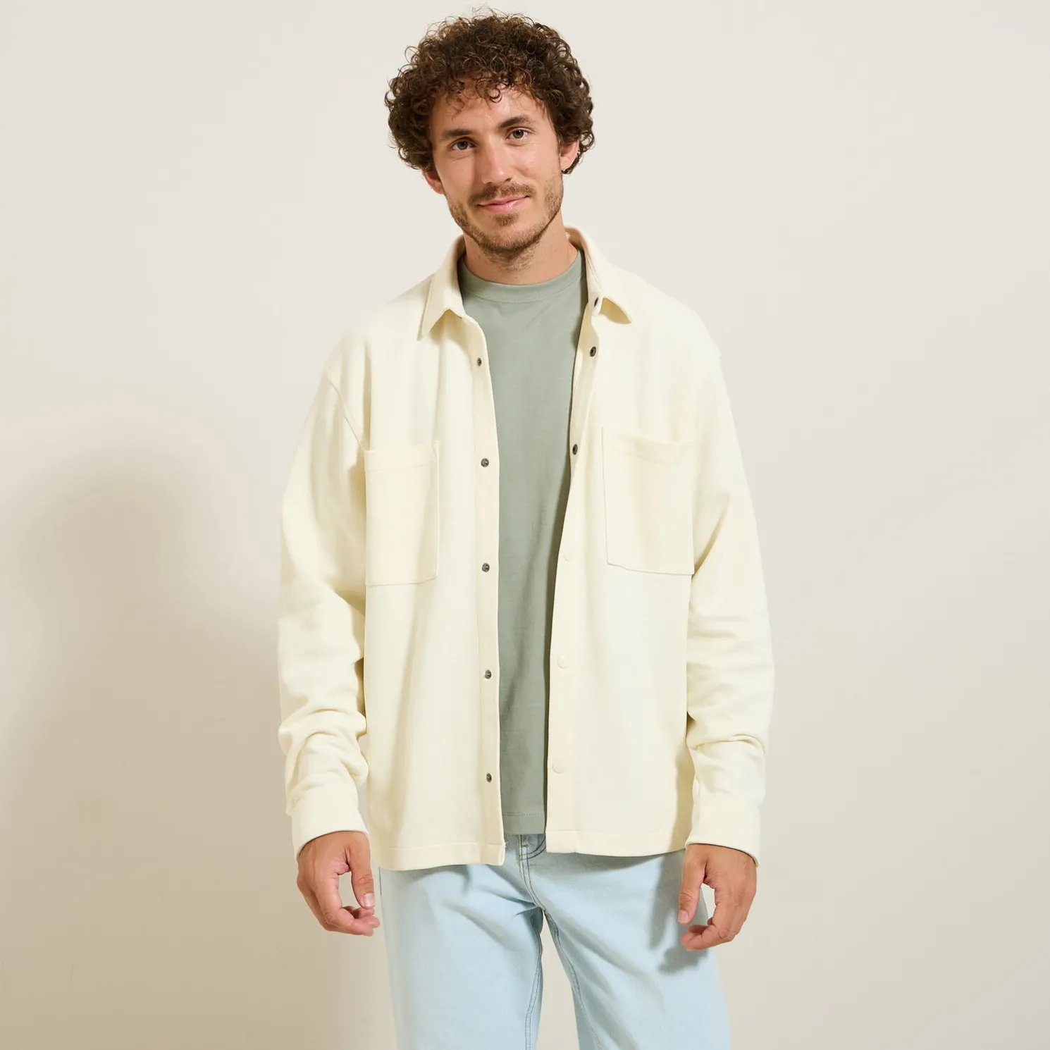 Wollen overhemdjas met hemdskraag