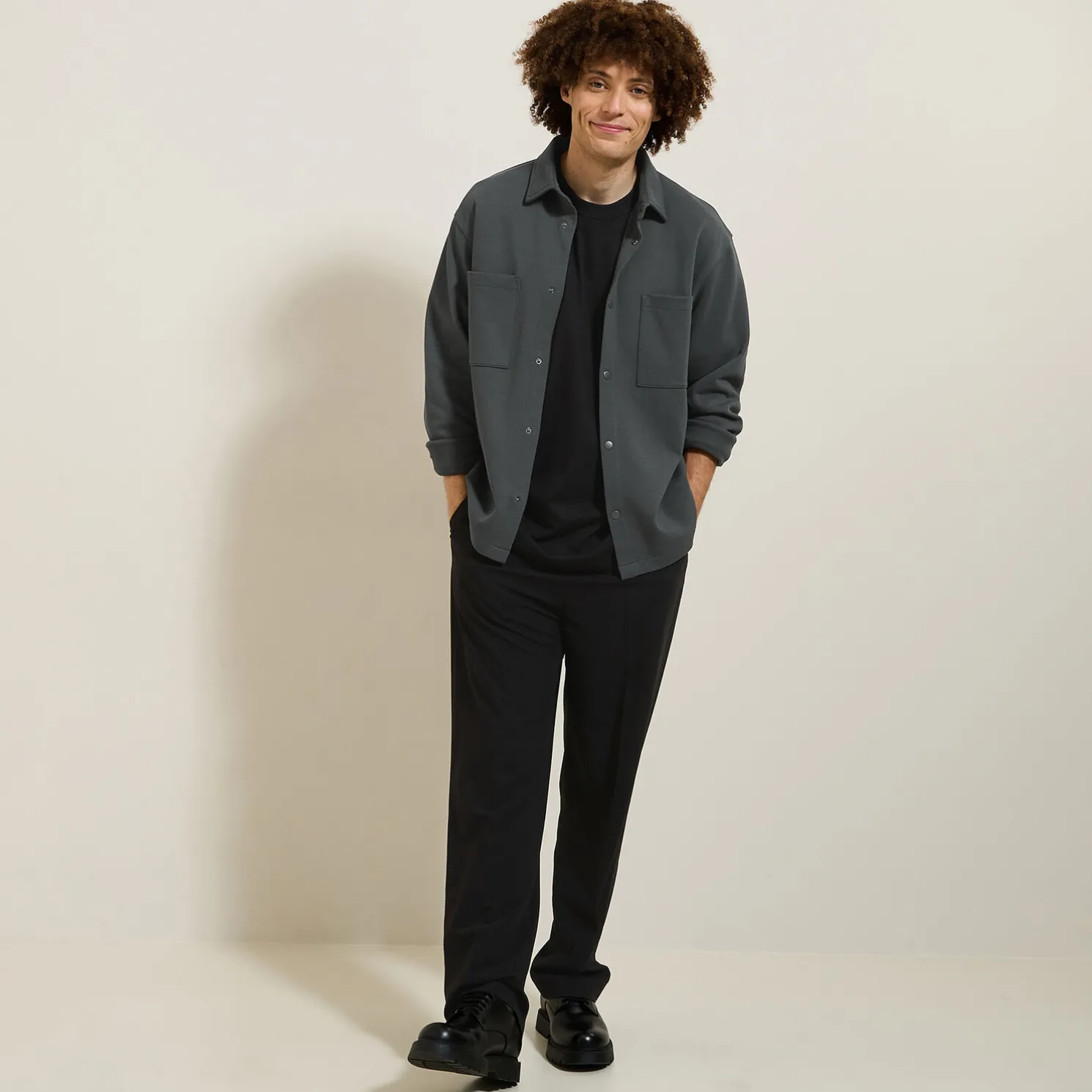 Wollen overhemdjas met hemdskraag